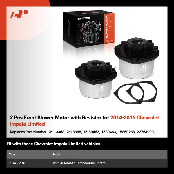 2 Pcs Front Blower Motor with Resistor for 2014-2016 Chevrolet Impala Limited