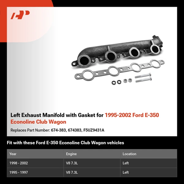 Left Exhaust Manifold with Gasket for 1995-2002 Ford E-350 Econoline Club Wagon