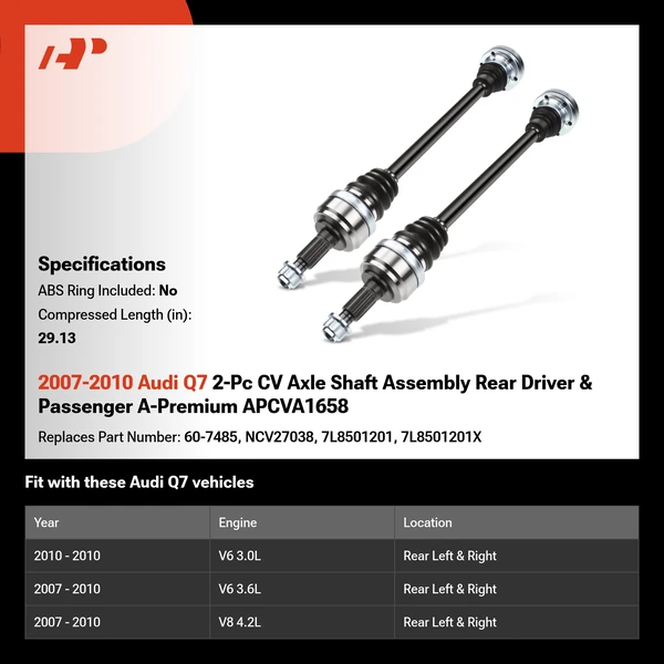 2007-2010 Audi Q7 2-Pc CV Axle Shaft Assembly Rear Driver & Passenger A-Premium APCVA1658
