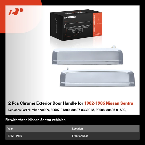 2 Pcs Chrome Exterior Door Handle for 1982-1986 Nissan Sentra