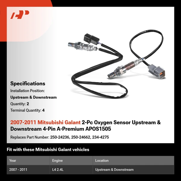 2007-2011 Mitsubishi Galant 2-Pc Oxygen Sensor Upstream & Downstream 4-Pin A-Premium APOS1505