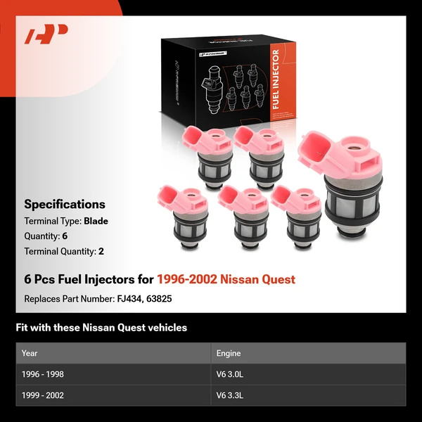 6 Pcs Fuel Injectors for 1996-2002 Nissan Quest