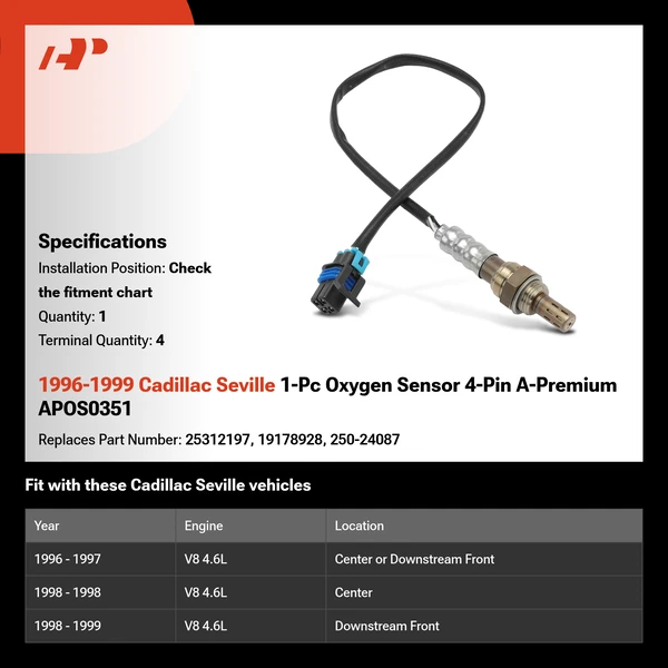 1996-1999 Cadillac Seville 1-Pc Oxygen Sensor 4-Pin A-Premium APOS0351