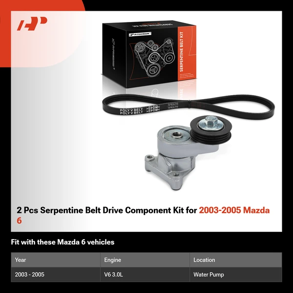2 Pcs Serpentine Belt Drive Component Kit for 2003-2005 Mazda 6