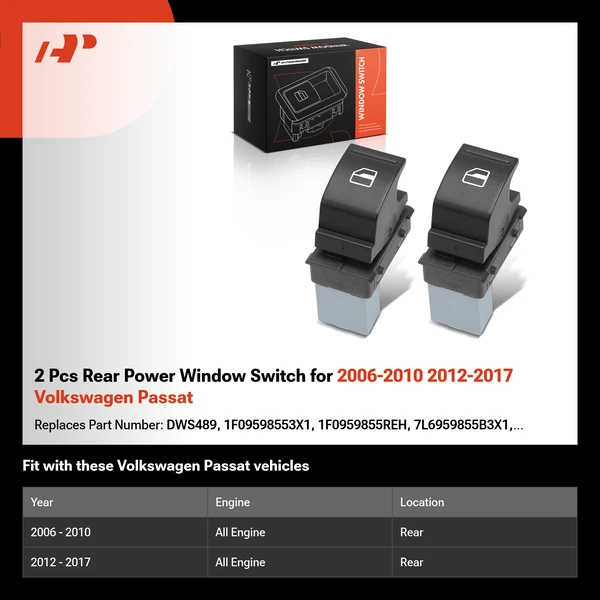 2 Pcs Rear Power Window Switch for 2006-2010 2012-2017 Volkswagen Passat