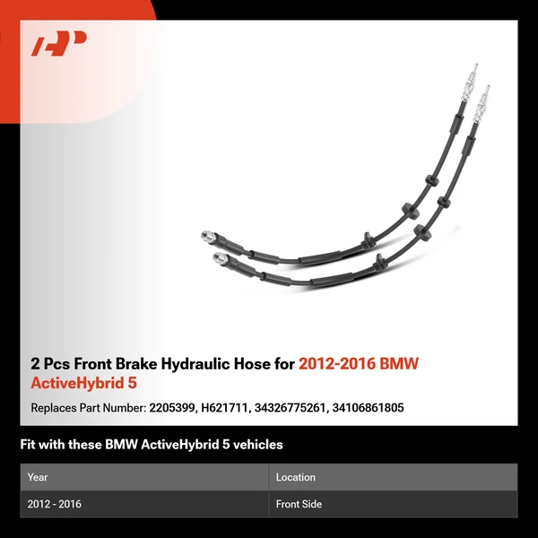 2 Pcs Front Brake Hydraulic Hose for 2012-2016 BMW ActiveHybrid 5