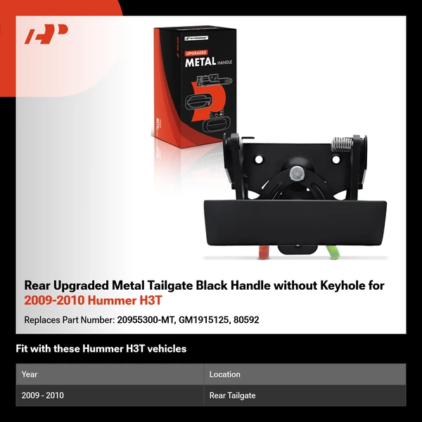 Rear Upgraded Metal Tailgate Black Handle without Keyhole for 2009-2010 Hummer H3T