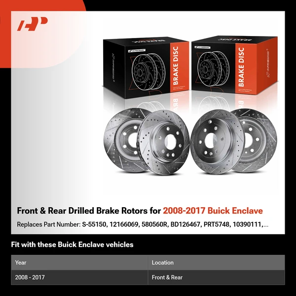 Front & Rear Drilled Brake Rotors for 2008-2017 Buick Enclave