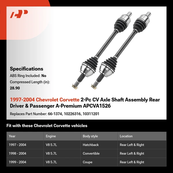 1997-2004 Chevrolet Corvette 2-Pc CV Axle Shaft Assembly Rear Driver & Passenger A-Premium APCVA1526