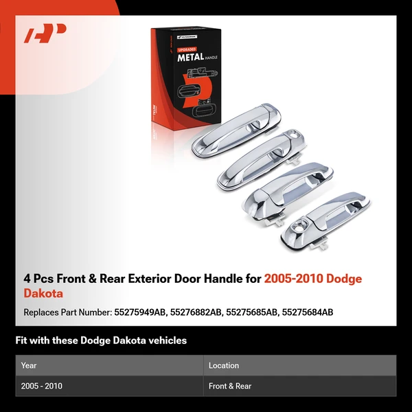 4 Pcs Front & Rear Exterior Door Handle for 2005-2010 Dodge Dakota