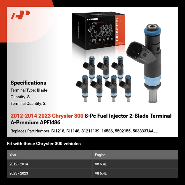 2012-2014 2023 Chrysler 300 8-Pc Fuel Injector 2-Blade Terminal A-Premium APFI486
