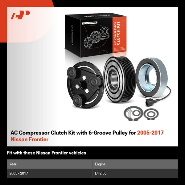 AC Compressor Clutch Kit with 6-Groove Pulley for 2005-2017 Nissan Frontier