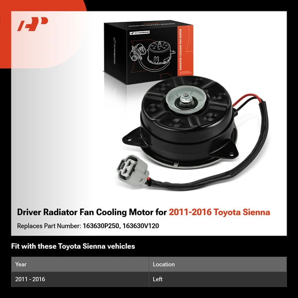Driver Radiator Fan Cooling Motor for 2011-2016 Toyota Sienna