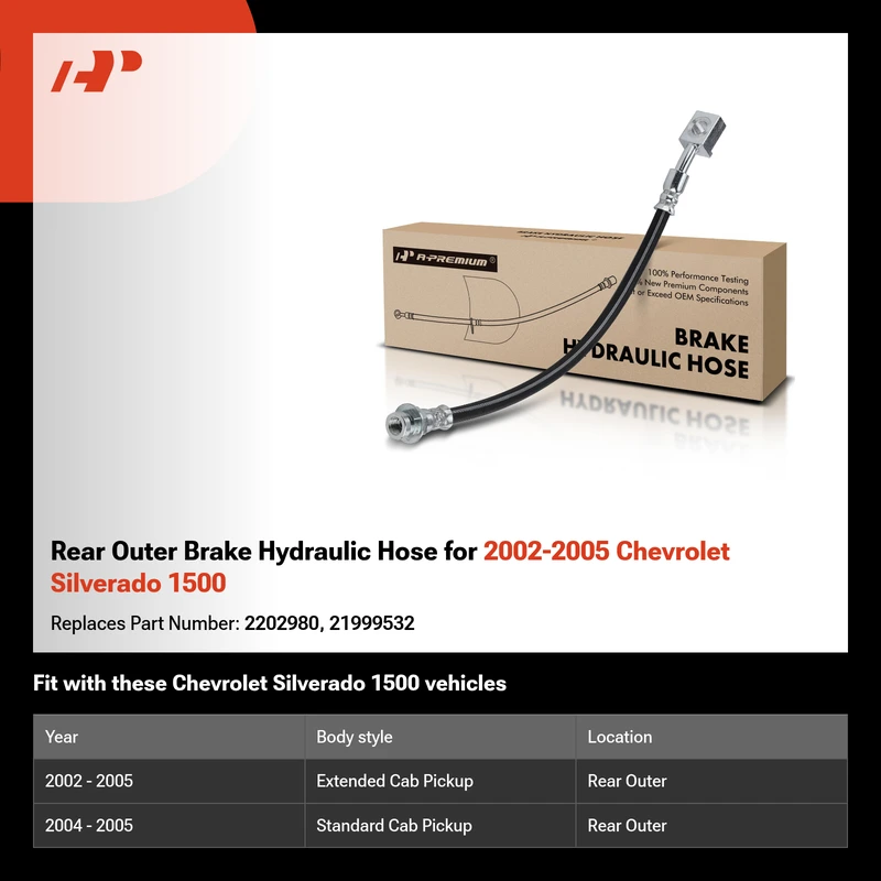 Rear Outer Brake Hydraulic Hose for 2002-2005 Chevrolet Silverado 1500