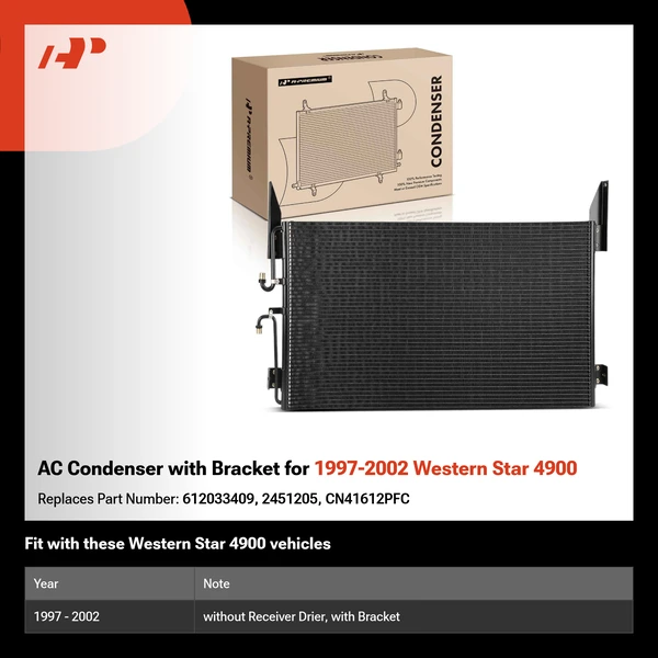 AC Condenser with Bracket for 1997-2002 Western Star 4900