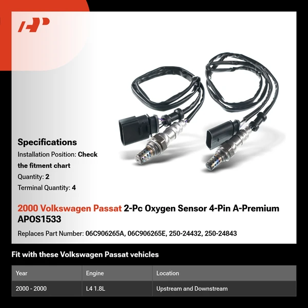 2000 Volkswagen Passat 2-Pc Oxygen Sensor 4-Pin A-Premium APOS1533
