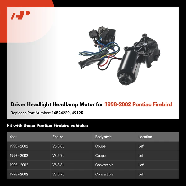 Driver Headlight Headlamp Motor for 1998-2002 Pontiac Firebird