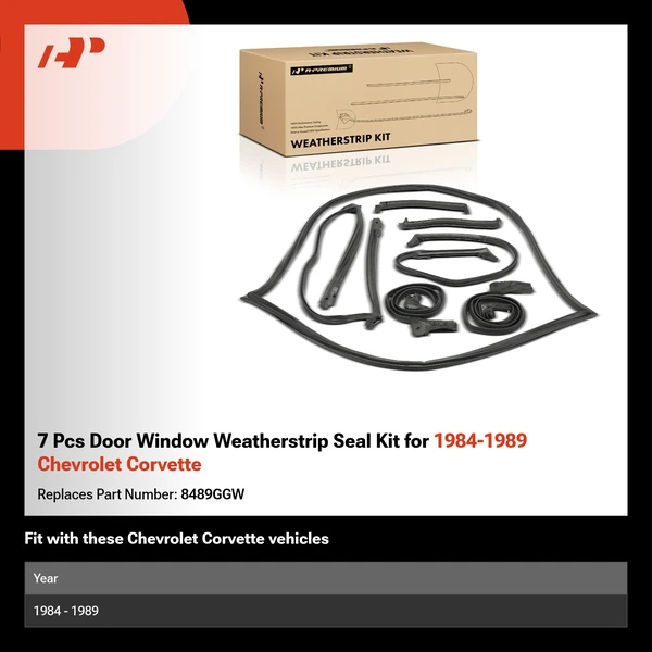 7 Pcs Door Window Weatherstrip Seal Kit for 1984-1989 Chevrolet Corvette