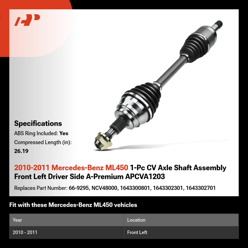 2010-2011 Mercedes-Benz ML450 1-Pc CV Axle Shaft Assembly Front Left Driver Side A-Premium APCVA1203