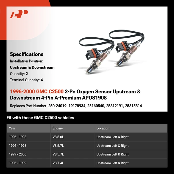 1996-2000 GMC C2500 2-Pc Oxygen Sensor Upstream & Downstream 4-Pin A-Premium APOS1908
