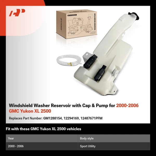 Windshield Washer Reservoir with Cap & Pump for 2000-2006 GMC Yukon XL 2500