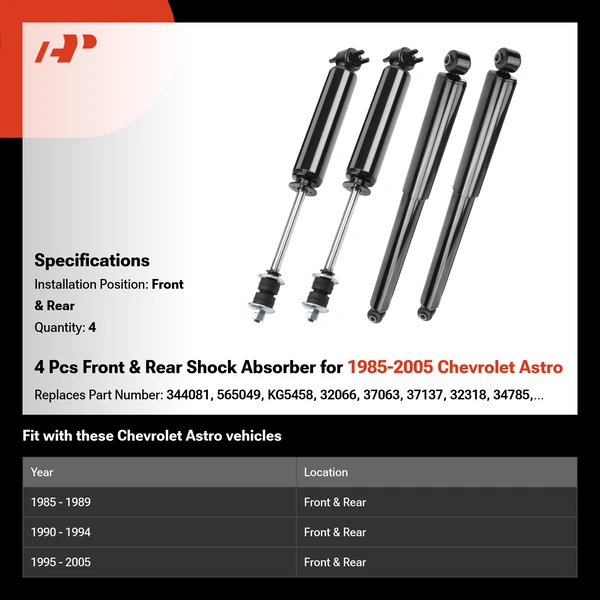 4 Pcs Front & Rear Shock Absorber for 1985-2005 Chevrolet Astro