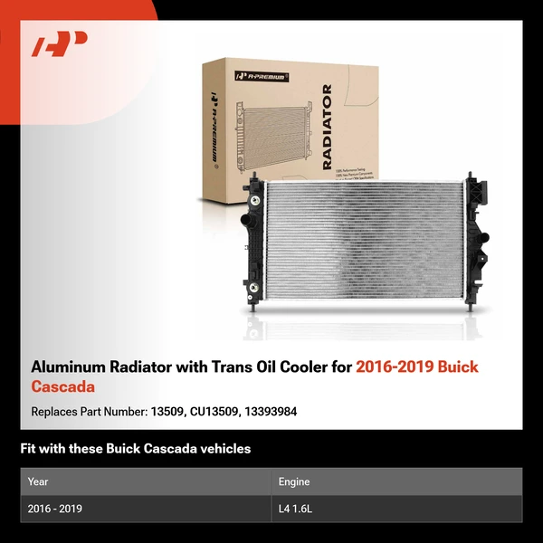 Aluminum Radiator with Trans Oil Cooler for 2016-2019 Buick Cascada