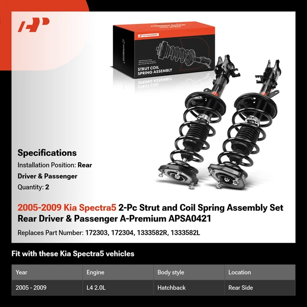 2005-2009 Kia Spectra5 2-Pc Strut and Coil Spring Assembly Set Rear Driver & Passenger A-Premium APSA0421