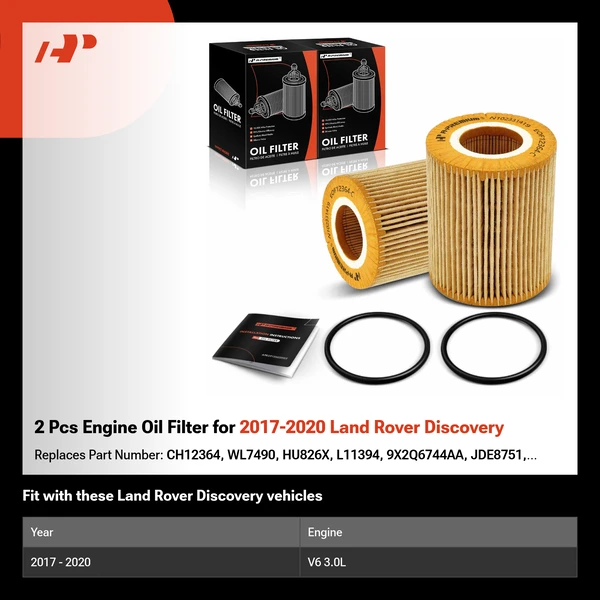 2 Pcs Engine Oil Filter for 2017-2020 Land Rover Discovery