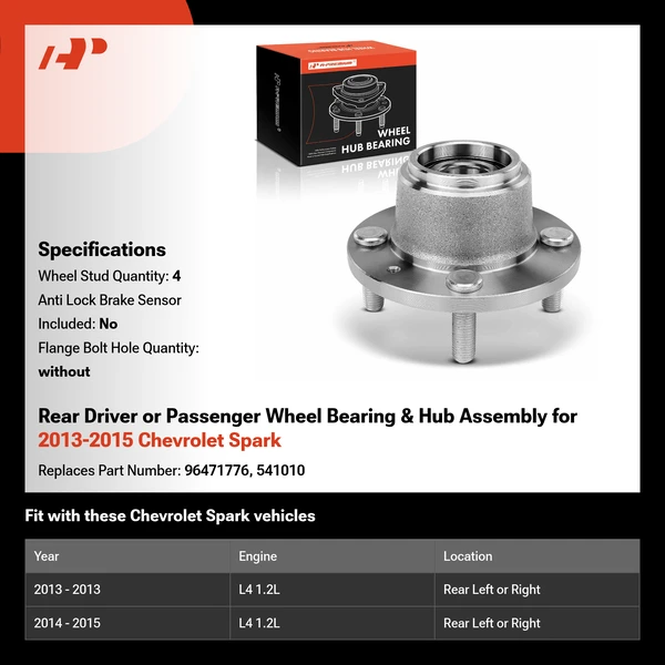 Rear Driver or Passenger Wheel Bearing & Hub Assembly for 2013-2015 Chevrolet Spark