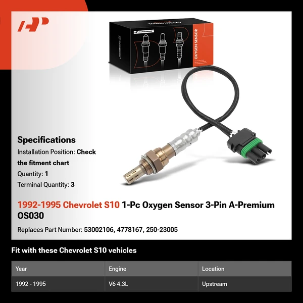 1992-1995 Chevrolet S10 1-Pc Oxygen Sensor 3-Pin A-Premium OS030