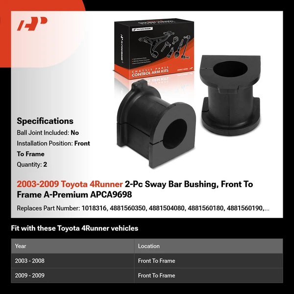2003-2009 Toyota 4Runner 2-Pc Sway Bar Bushing, Front To Frame A-Premium APCA9698