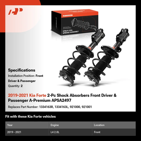 2019-2021 Kia Forte 2-Pc Shock Absorbers Front Driver & Passenger A-Premium APSA2497