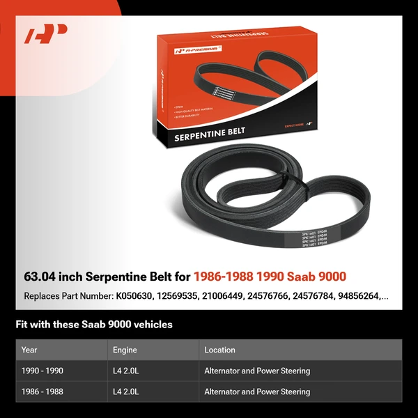 63.04 inch Serpentine Belt for 1986-1988 1990 Saab 9000