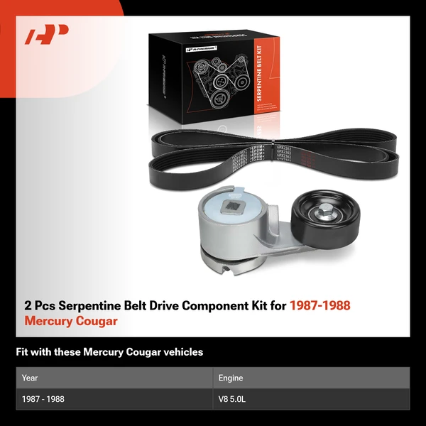 2 Pcs Serpentine Belt Drive Component Kit for 1987-1988 Mercury Cougar