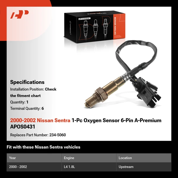 2000-2002 Nissan Sentra 1-Pc Oxygen Sensor 6-Pin A-Premium APOS0431