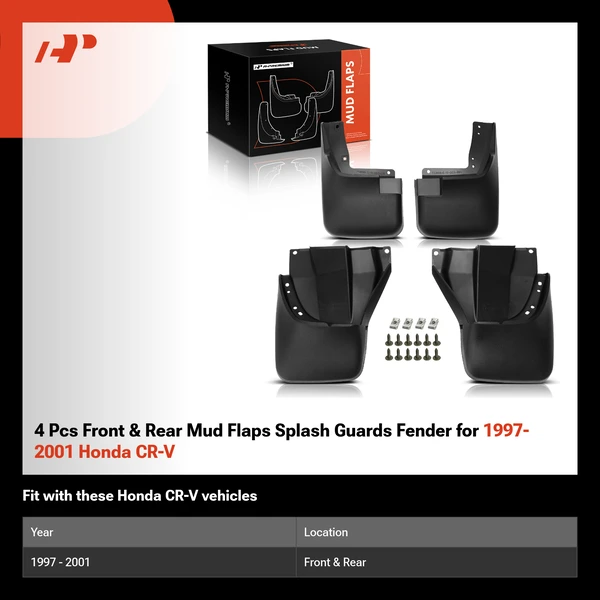 4 Pcs Front & Rear Mud Flaps Splash Guards Fender for 1997-2001 Honda CR-V