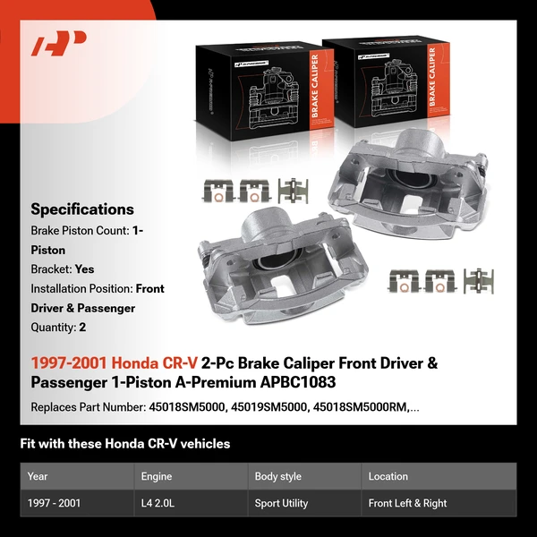 1997-2001 Honda CR-V 2-Pc Brake Caliper Front Driver & Passenger 1-Piston A-Premium APBC1083