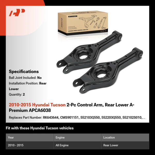 2010-2015 Hyundai Tucson 2-Pc Control Arm, Rear Lower A-Premium APCA6038