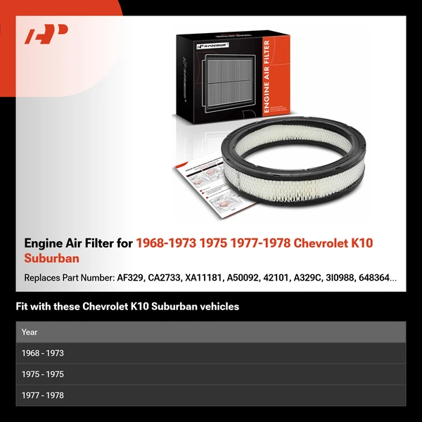 Engine Air Filter for 1968-1973 1975 1977-1978 Chevrolet K10 Suburban