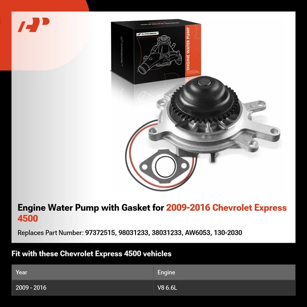 Engine Water Pump with Gasket for 2009-2016 Chevrolet Express 4500