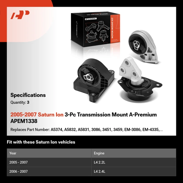 2005-2007 Saturn Ion 3-Pc Transmission Mount A-Premium APEM1338