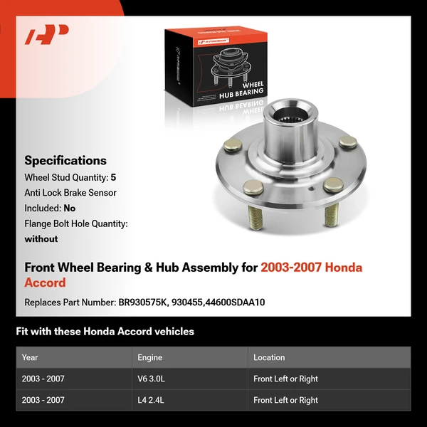 Front Wheel Bearing & Hub Assembly for 2003-2007 Honda Accord