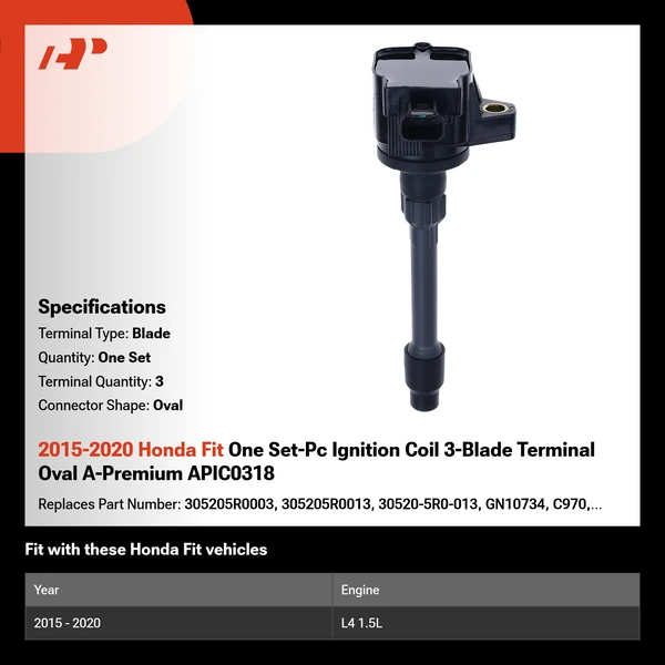 2015-2020 Honda Fit One Set-Pc Ignition Coil 3-Blade Terminal Oval A-Premium APIC0318