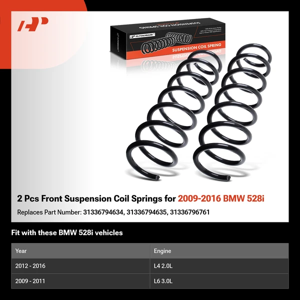 2 Pcs Front Suspension Coil Springs for 2009-2016 BMW 528i
