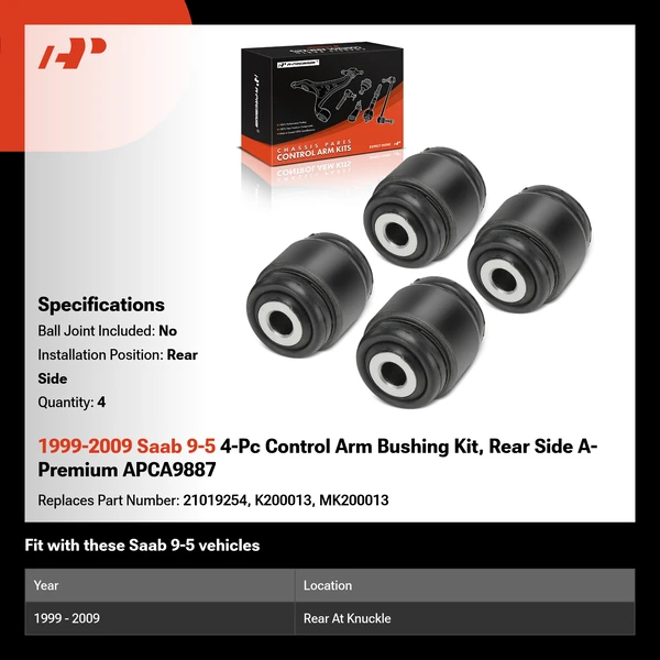 1999-2009 Saab 9-5 4-Pc Control Arm Bushing Kit, Rear Side A-Premium APCA9887