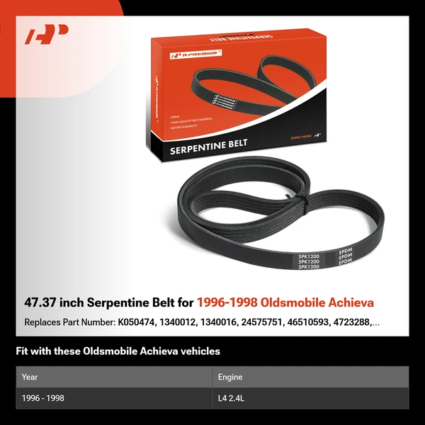 47.37 inch Serpentine Belt for 1996-1998 Oldsmobile Achieva