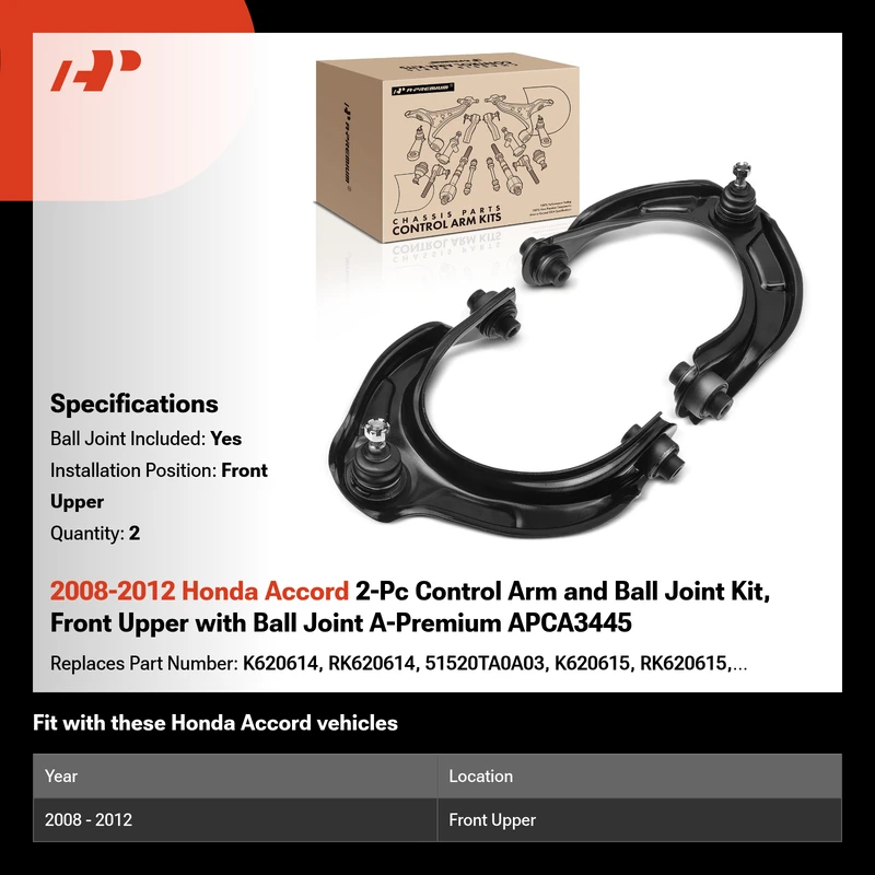 2008-2012 Honda Accord 2-Pc Control Arm and Ball Joint Kit, Front Upper with Ball Joint A-Premium APCA3445
