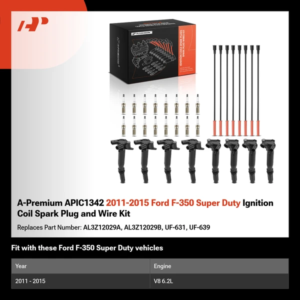 A-Premium APIC1342 2011-2015 Ford F-350 Super Duty Ignition Coil Spark Plug and Wire Kit