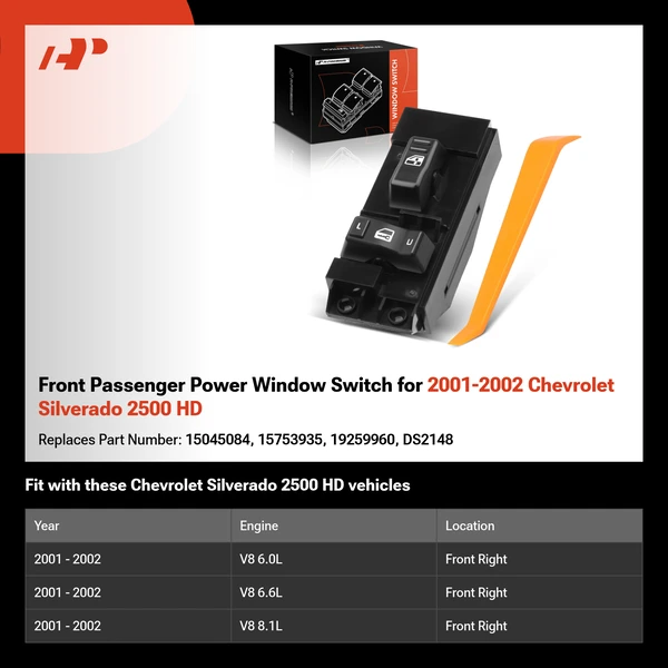 Front Passenger Power Window Switch for 2001-2002 Chevrolet Silverado 2500 HD